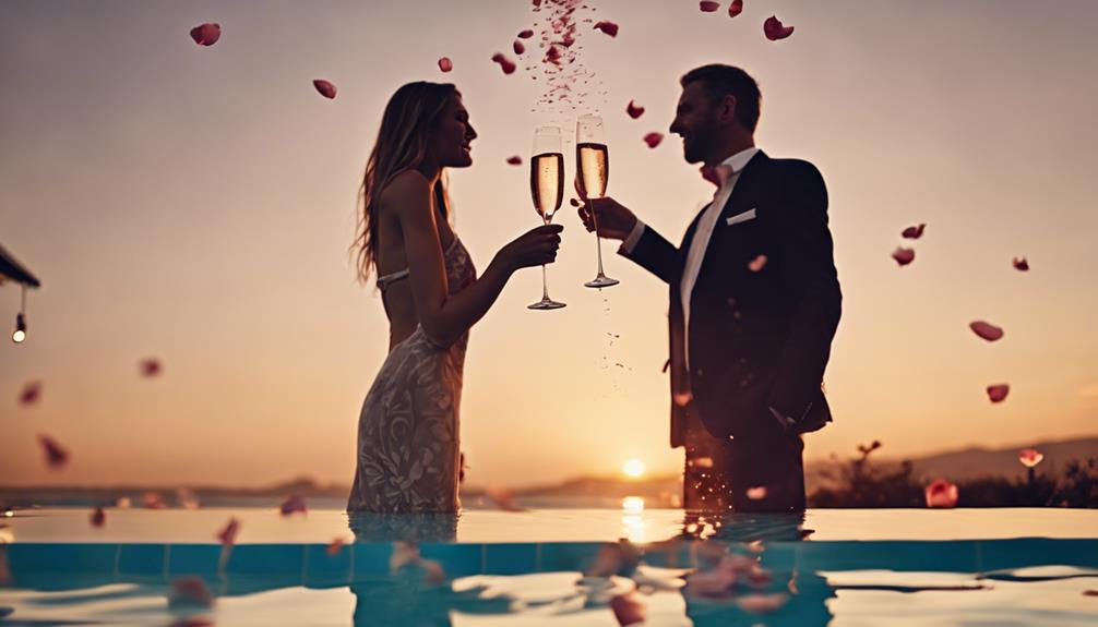 luxurious poolside celebration scene