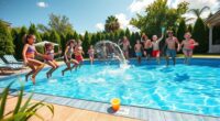 family poolside competition