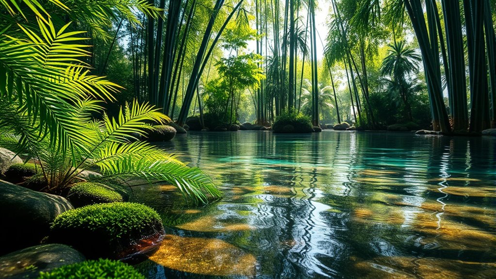 lush plants and water