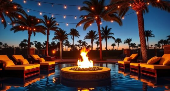 poolside evening fire pit