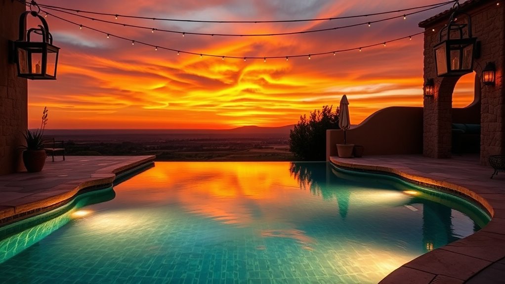 illuminated mediterranean pool ambiance