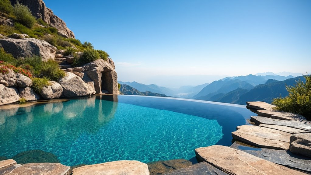 rustic mountain pool with waterfalls