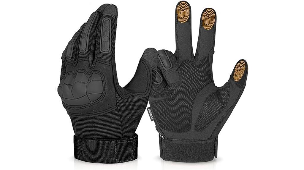 black tactical gloves with touchscreen
