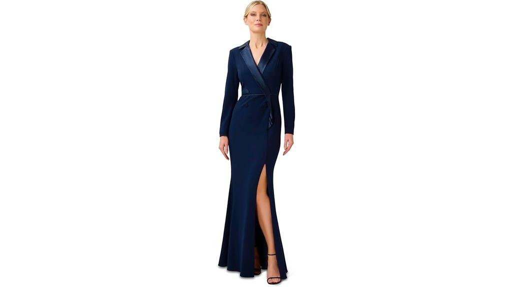 elegant crepe tuxedo gown