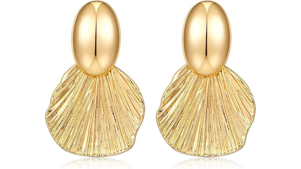 gold shell fan earrings