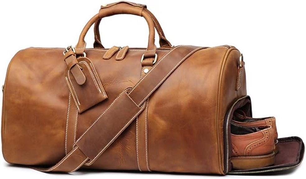 leather brown retro duffle
