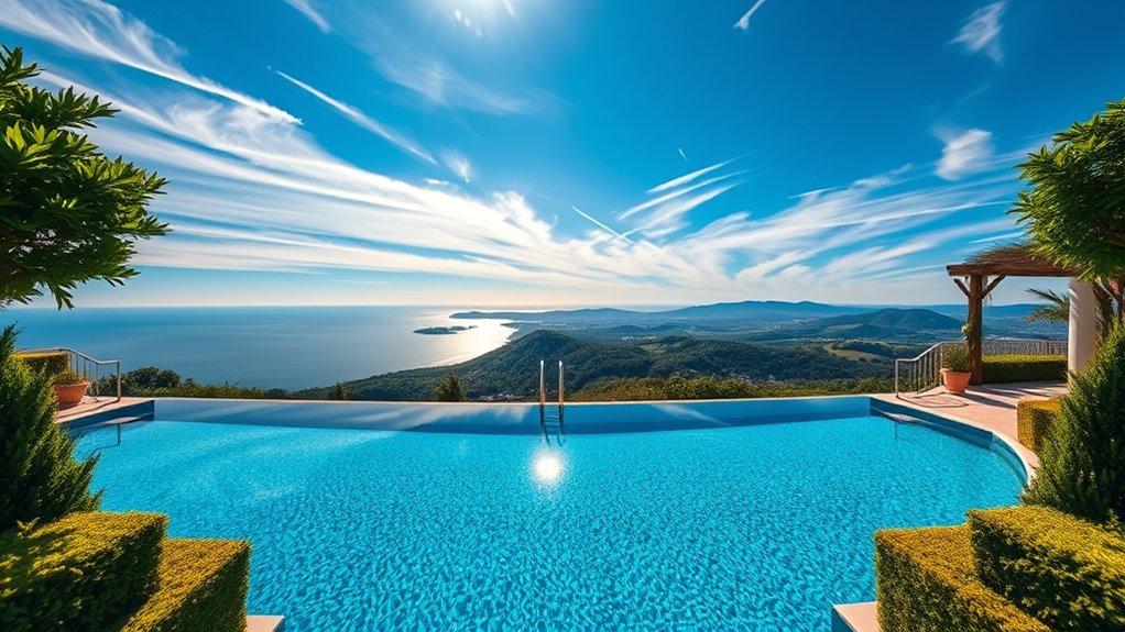 poolside view framing landscaping