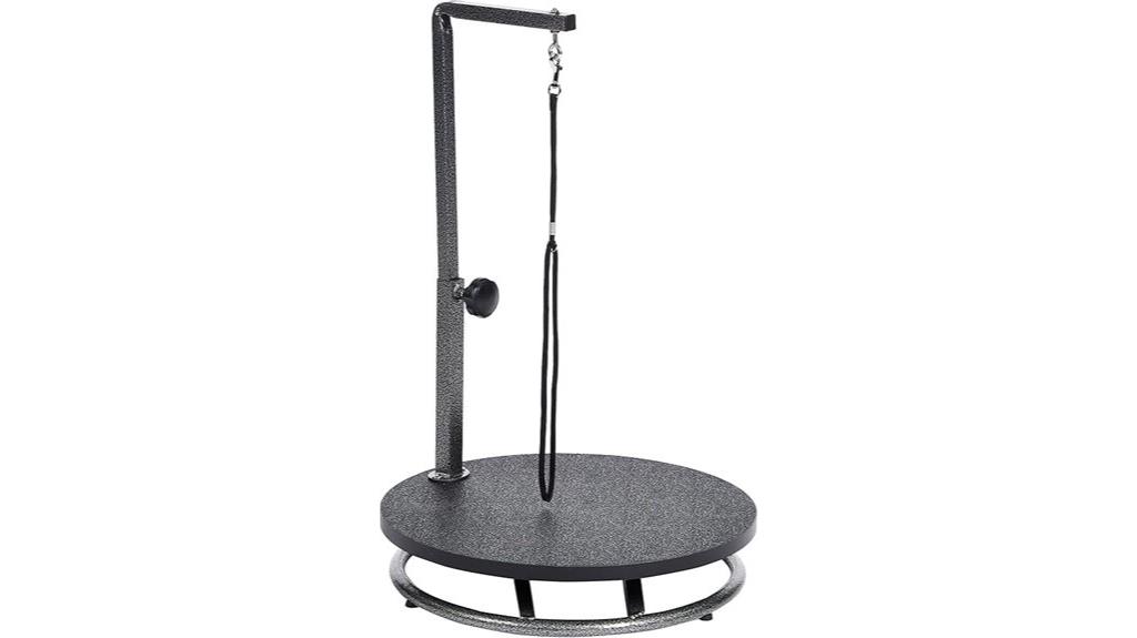 round grooming table with black surface