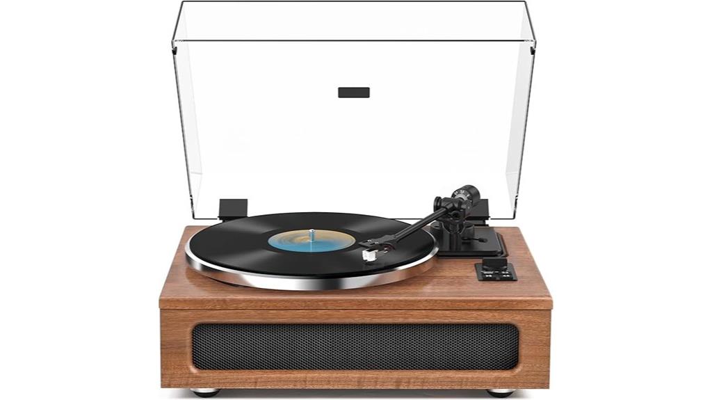 vintage record player with speakers