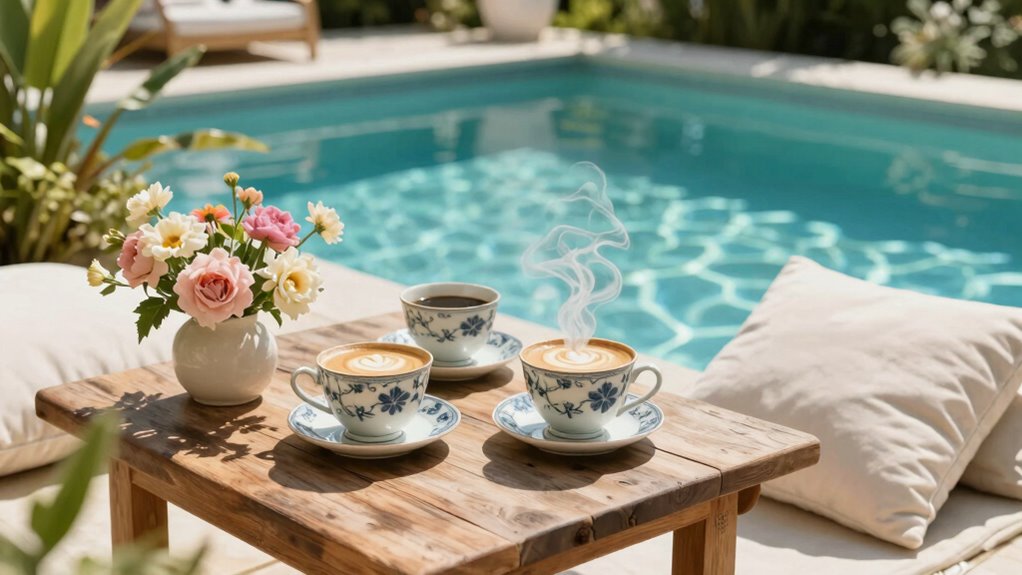 casual coffee by pool