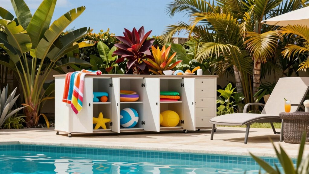 convenient pool equipment storage