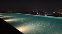 nighttime infinity pool illumination