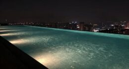 nighttime infinity pool illumination