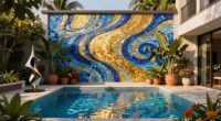 outdoor art enhances pool area