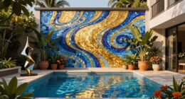 outdoor art enhances pool area