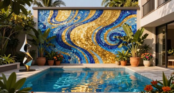 outdoor art enhances pool area
