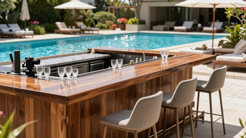 poolside outdoor bar setup