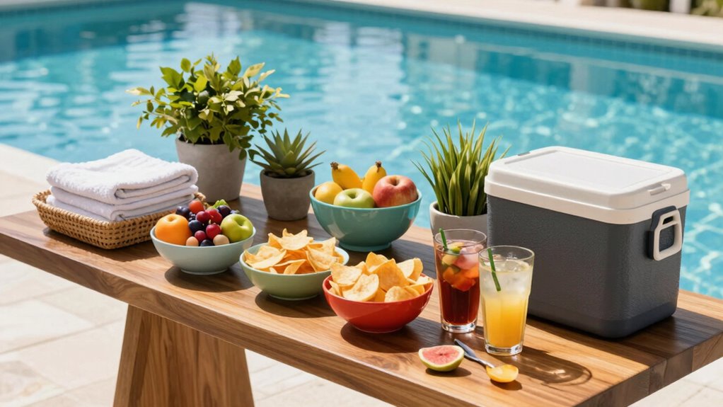 tidy poolside snack setup